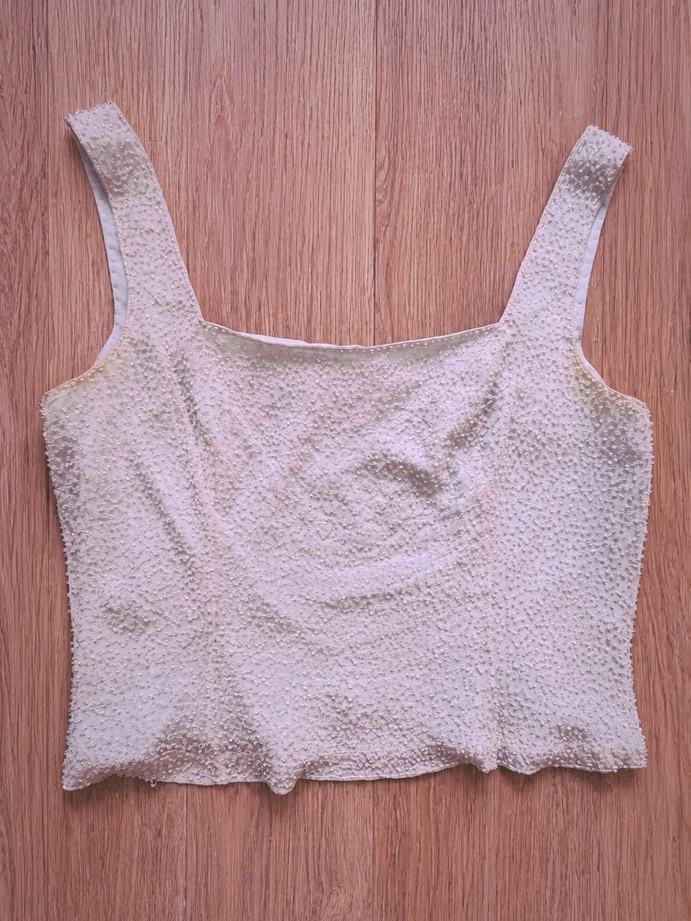 VINTAGE BASIX II Y2K Silk Beaded Embellished Square Neck Top (Made in USA)